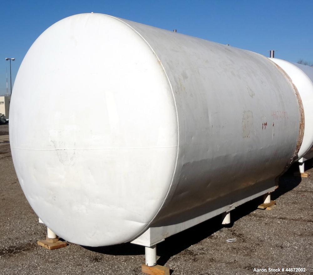 Used- Storage Tank, 5000 Gallon, 304 Stainless Steel, Horizontal. Approximate 96" diameter x 144" straight side, dished head...