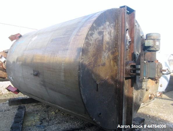 Used Tank, 6200 Gallon, 304 Stainless Steel, Vertical. 108” Diameter x 156” straight side, flat top, coned bottom. Top entering agitator with a shaft and (2) (6) blade turbines, driven by a 7.5hp mot...