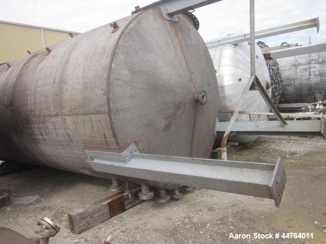 Used Tank, 5500 Gallon, 304 Stainless Steel, Vertical. 96” Diameter x 192” straight side, flat top, coned bottom. Fixed carbon steel agitator bridge with a top entering Chemineer agitator, 4 blade tu...