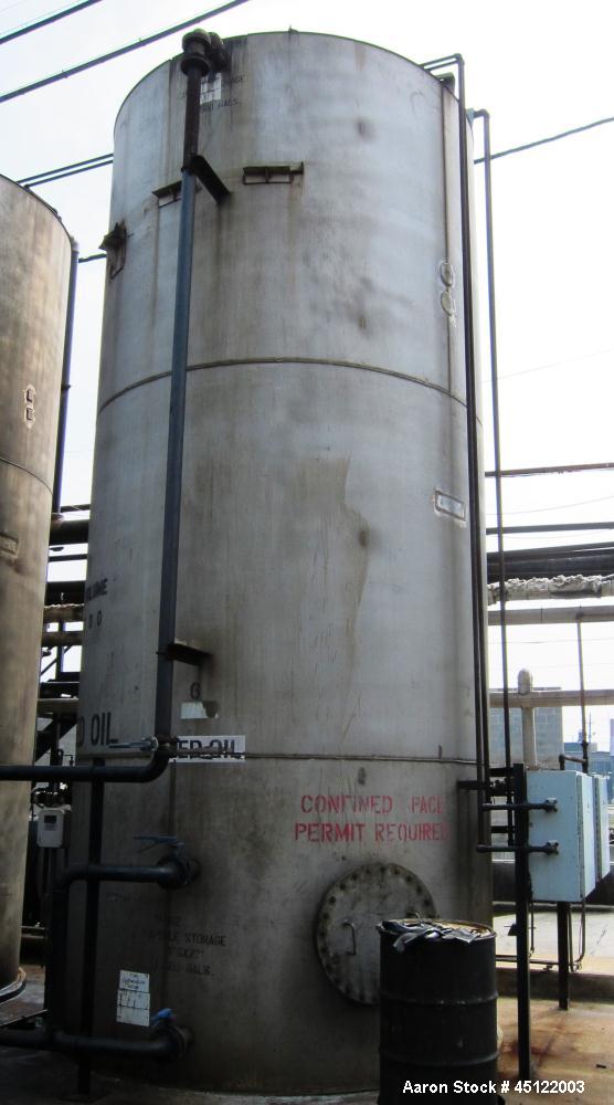 Used 11,500 Gallon Stainless Steel Storage Tank, 9'6" diameter, 22' tall, flat top, flat bottom, side entering manway.