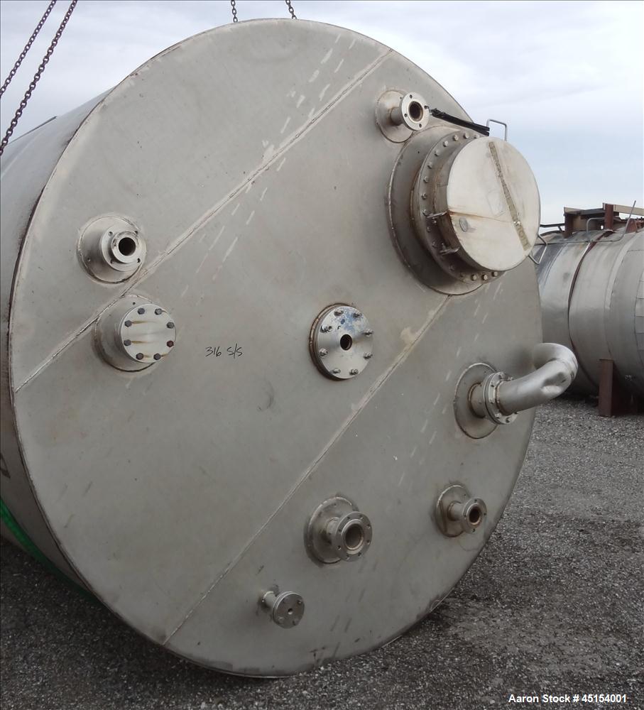 Used G.A. Wright & Sons Tank, 8116 U.S Gallons (6759 Imperial Gallons), 316L Stainless Steel, Vertical. 120 diameter x 160" straight side, welded flat top, dished bottom. (4) Sidewall baffles. Openin...