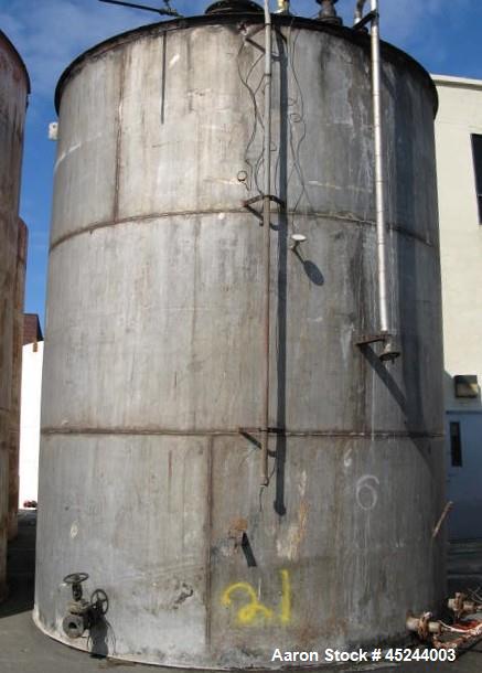 Used - Tank, 20,000 Gallon, 14' diameter x 18' high on straight side. Vertical, Constructed T304 Stainless steel, Flat botto...