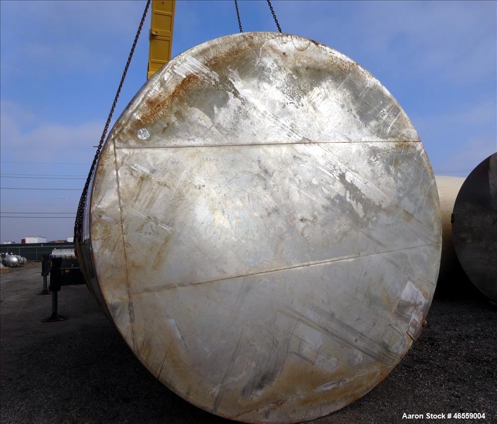 Used Tank, approximate 18,000 Gallon, Approximate 150" Diameter x 226" to 228" Straight Side, 316 Stainless Steel, Vertical, Flat Top, sloped bottom, Single Shell Bulk. Top Inlets,18" manway no cover...