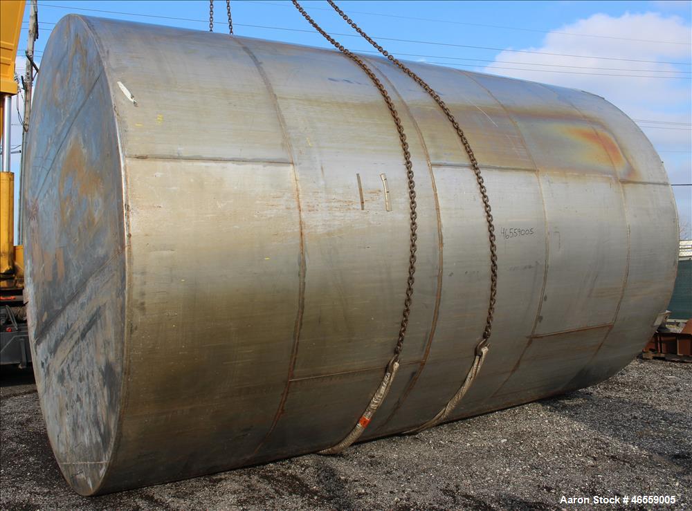 Used Tank, 15,000 Gallon, 316 Stainless Steel, Vertical. Approximate 148" diameter x 228" straight side. Flat top, flat bottom. Openings top: 17-1/2" manway no cover, 3", 2", 3" vent. Approximate 3" ...