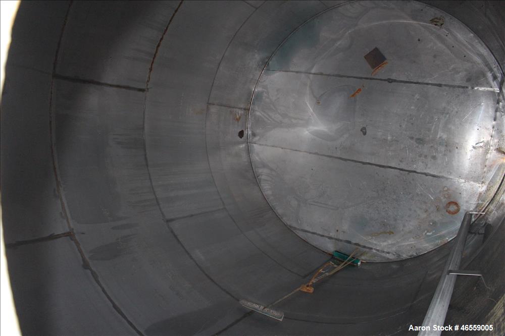 Used Tank, 15,000 Gallon, 316 Stainless Steel, Vertical. Approximate 148" diameter x 228" straight side. Flat top, flat bottom. Openings top: 17-1/2" manway no cover, 3", 2", 3" vent. Approximate 3" ...