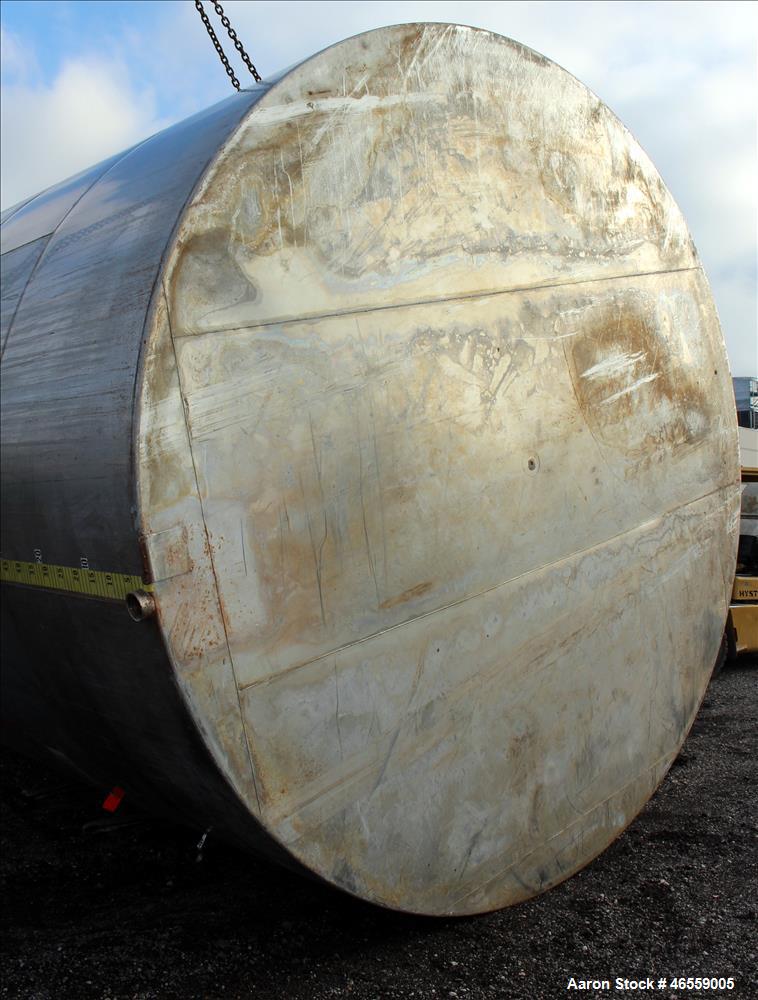 Used Tank, 15,000 Gallon, 316 Stainless Steel, Vertical. Approximate 148" diameter x 228" straight side. Flat top, flat bottom. Openings top: 17-1/2" manway no cover, 3", 2", 3" vent. Approximate 3" ...