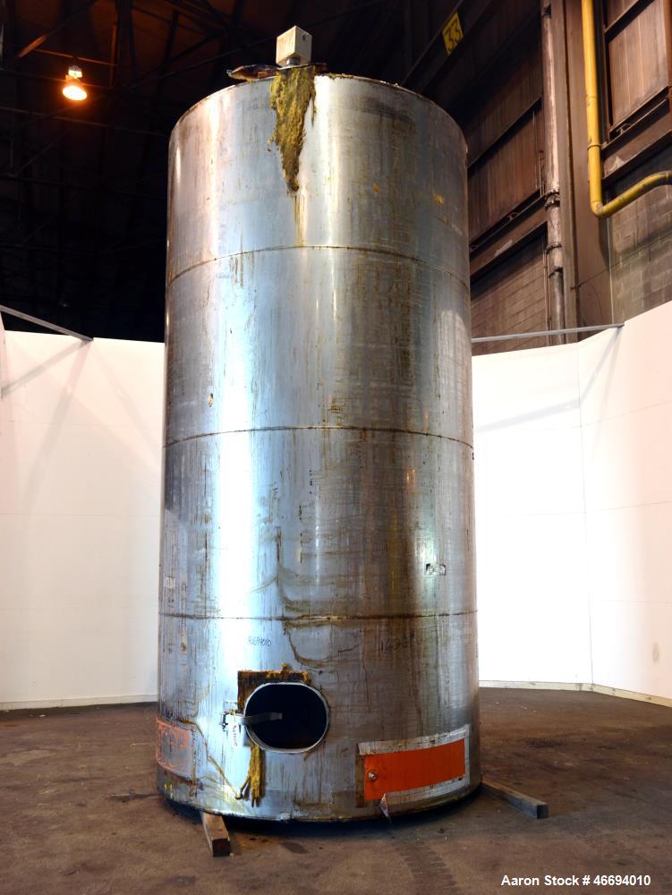 Used Tank, Approximate 6000 Gallon, 304 Stainless Steel, Vertical. Approximate 96" diameter x 192" straight side, coned top, inverted dished bottom. Openings side 16" x 20" oval man way with cover, 3...