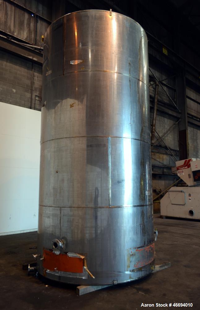 Used Tank, Approximate 6000 Gallon, 304 Stainless Steel, Vertical. Approximate 96" diameter x 192" straight side, coned top, inverted dished bottom. Openings side 16" x 20" oval man way with cover, 3...