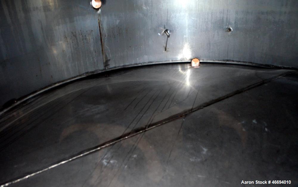 Used Tank, Approximate 6000 Gallon, 304 Stainless Steel, Vertical. Approximate 96" diameter x 192" straight side, coned top, inverted dished bottom. Openings side 16" x 20" oval man way with cover, 3...