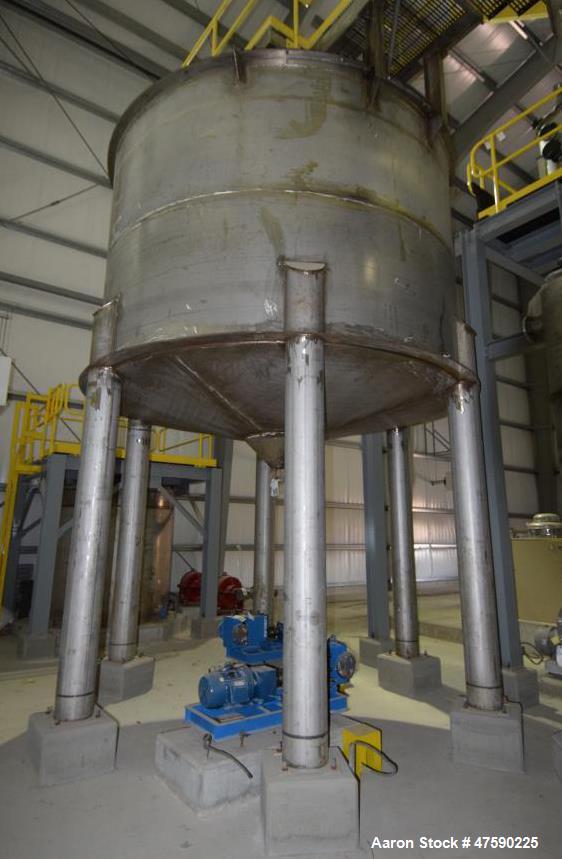 Unused- WesTech Tank, Approximate 7000 Gallon, 316 Stainless Steel, Vertical. 12' Diameter x 8' straight side, flat top, coned bottom. Bridge mounted thickner rake agitator. Mounted on legs.