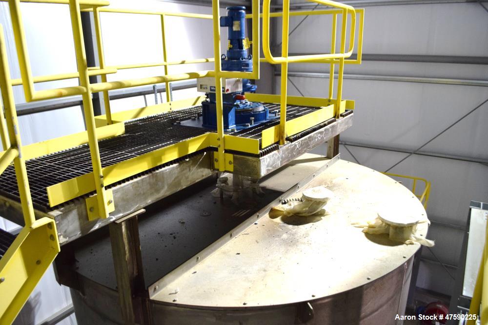 Unused- WesTech Tank, Approximate 7000 Gallon, 316 Stainless Steel, Vertical. 12' Diameter x 8' straight side, flat top, coned bottom. Bridge mounted thickner rake agitator. Mounted on legs.