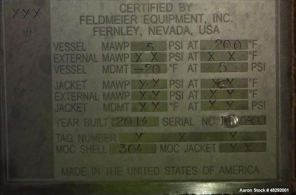 Unused- Feldmeier Food Grade Holding Tank, 12,500 Gallon, 304 Stainless Steel, V