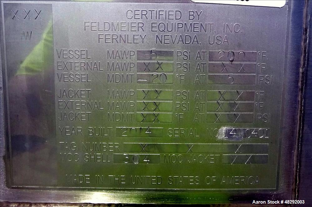 Unused- Feldmeier Food Grade Holding Tank, 12,500 Gallon, 304 Stainless Steel, V