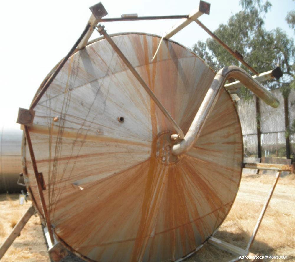 Used Tank, Approximate 12,000 Gallon, Stainless Steel tank, Vertical. Approximately 11' diameter x 16' straight side, cone top with 2” diameter center top opening, 20” diameter top manway and 4” diam...