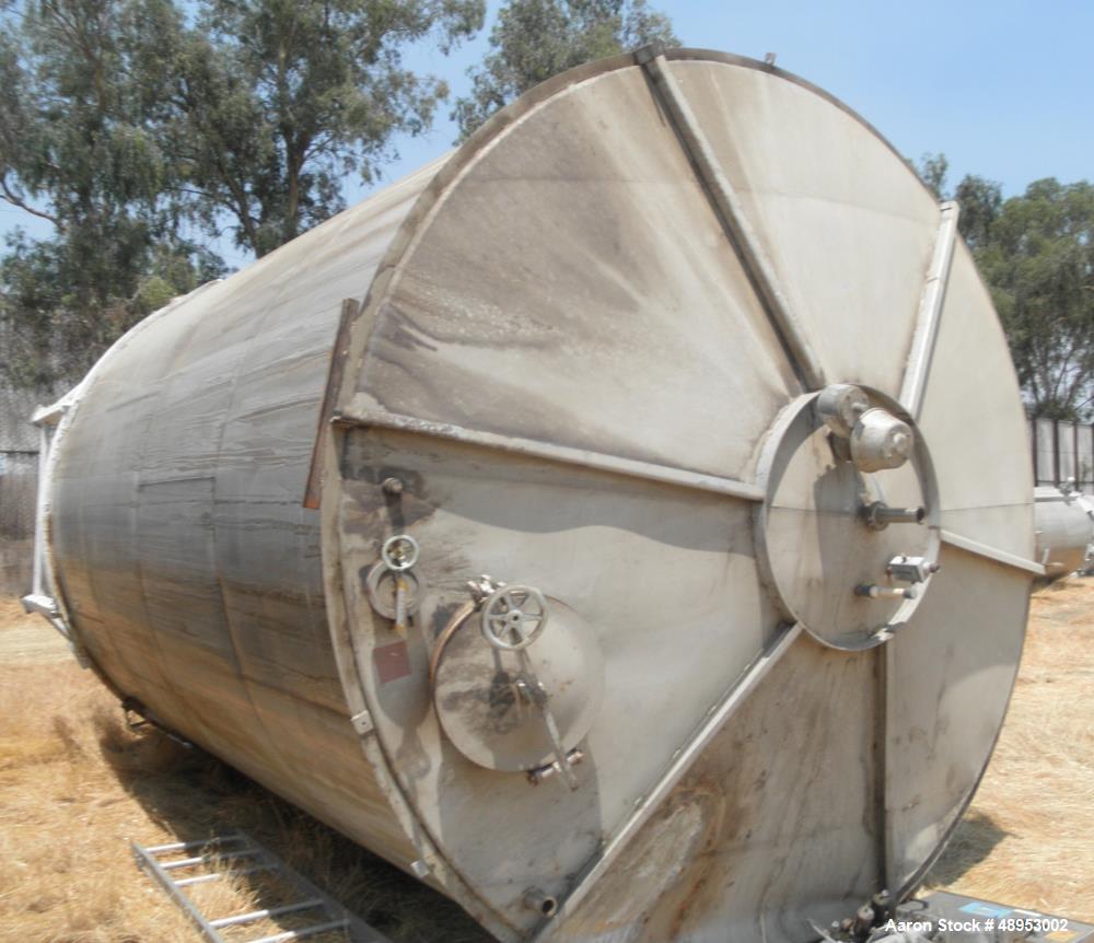Used Tank, Approximate 12,000 Gallon, Stainless Steel tank, Vertical. Approximately 11' diameter x 16' straight side, cone top with 2” diameter center top opening, 20” diameter top manway and 4” diam...