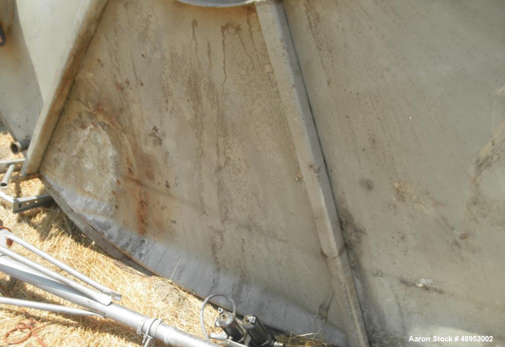 Used Tank, Approximate 12,000 Gallon, Stainless Steel tank, Vertical. Approximately 11' diameter x 16' straight side, cone top with 2” diameter center top opening, 20” diameter top manway and 4” diam...