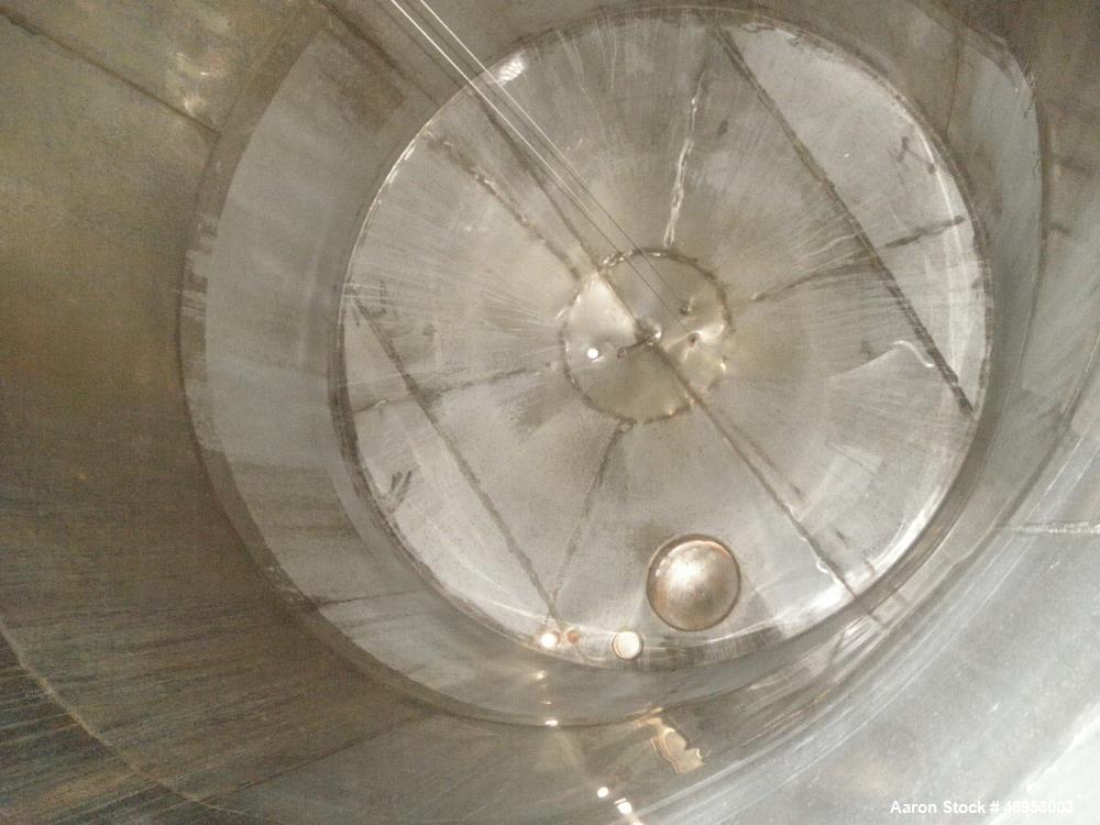 Used Tank, Approximate 12,000 Gallon, Stainless Steel tank, Vertical. Approximately 11' diameter x 16' straight side, cone top with 2” diameter center top opening, 20” diameter top manway and 4” diam...