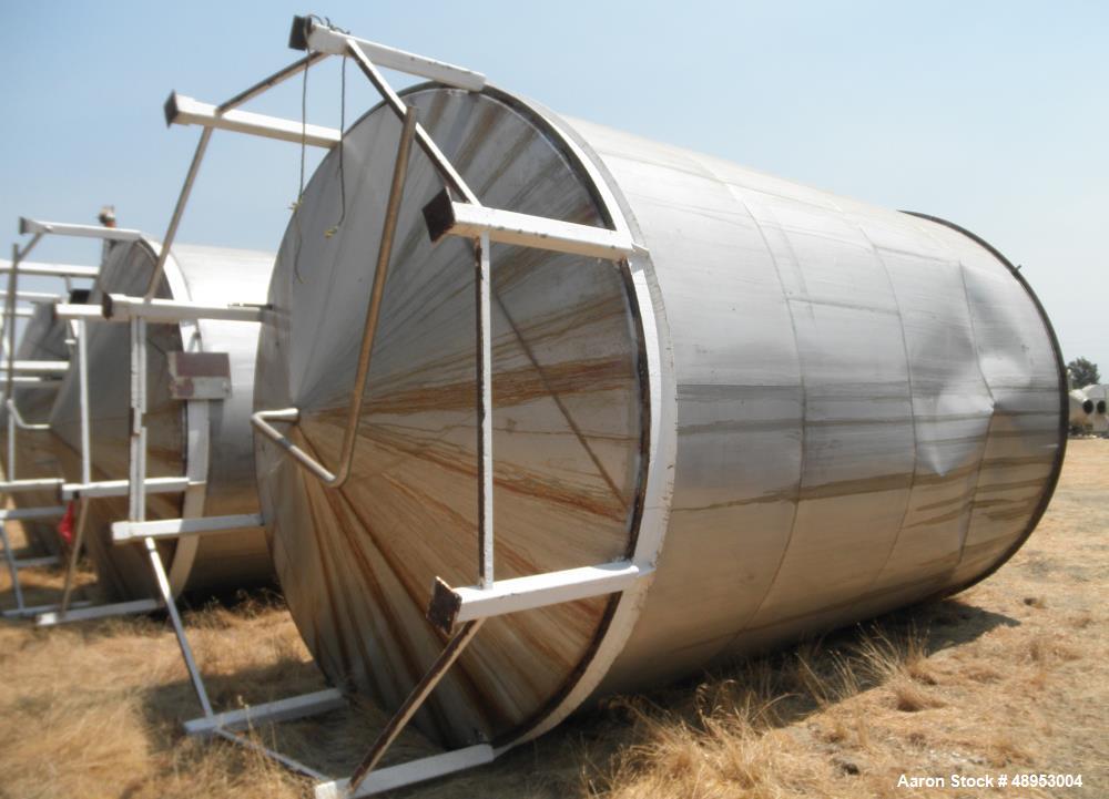 Used Tank, Approximate 12,000 Gallon, Stainless Steel tank, Vertical. Approximately 11' diameter x 16' straight side, cone top with 2” diameter center top opening, 20” diameter top manway and 4” diam...