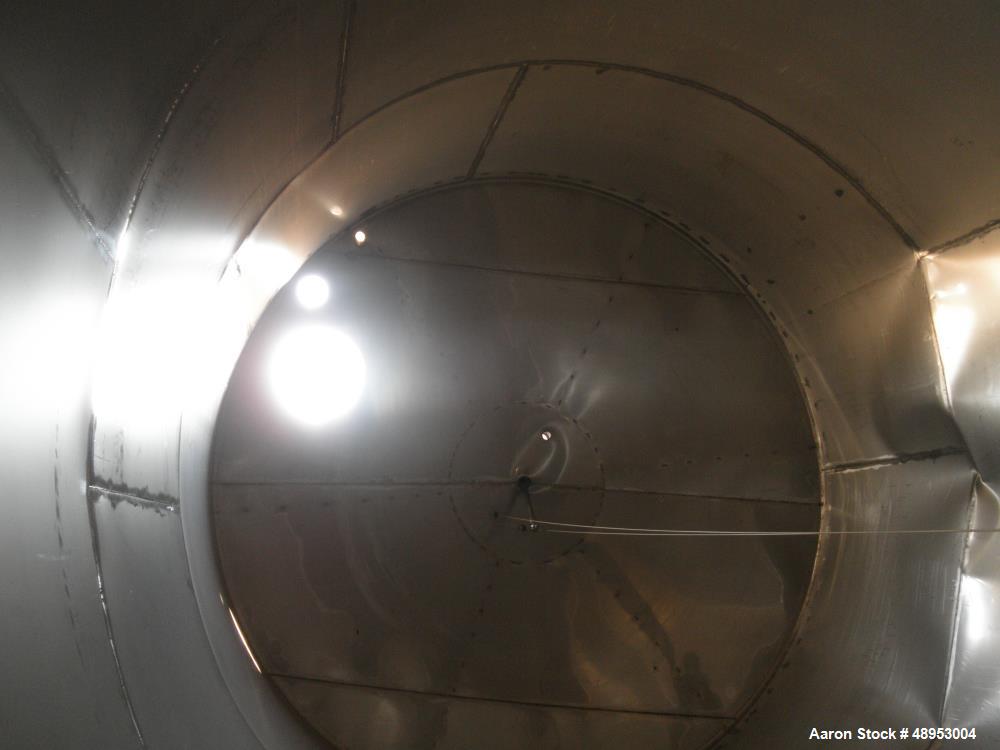 Used Tank, Approximate 12,000 Gallon, Stainless Steel tank, Vertical. Approximately 11' diameter x 16' straight side, cone top with 2” diameter center top opening, 20” diameter top manway and 4” diam...