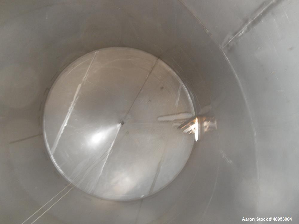 Used Tank, Approximate 12,000 Gallon, Stainless Steel tank, Vertical. Approximately 11' diameter x 16' straight side, cone top with 2” diameter center top opening, 20” diameter top manway and 4” diam...