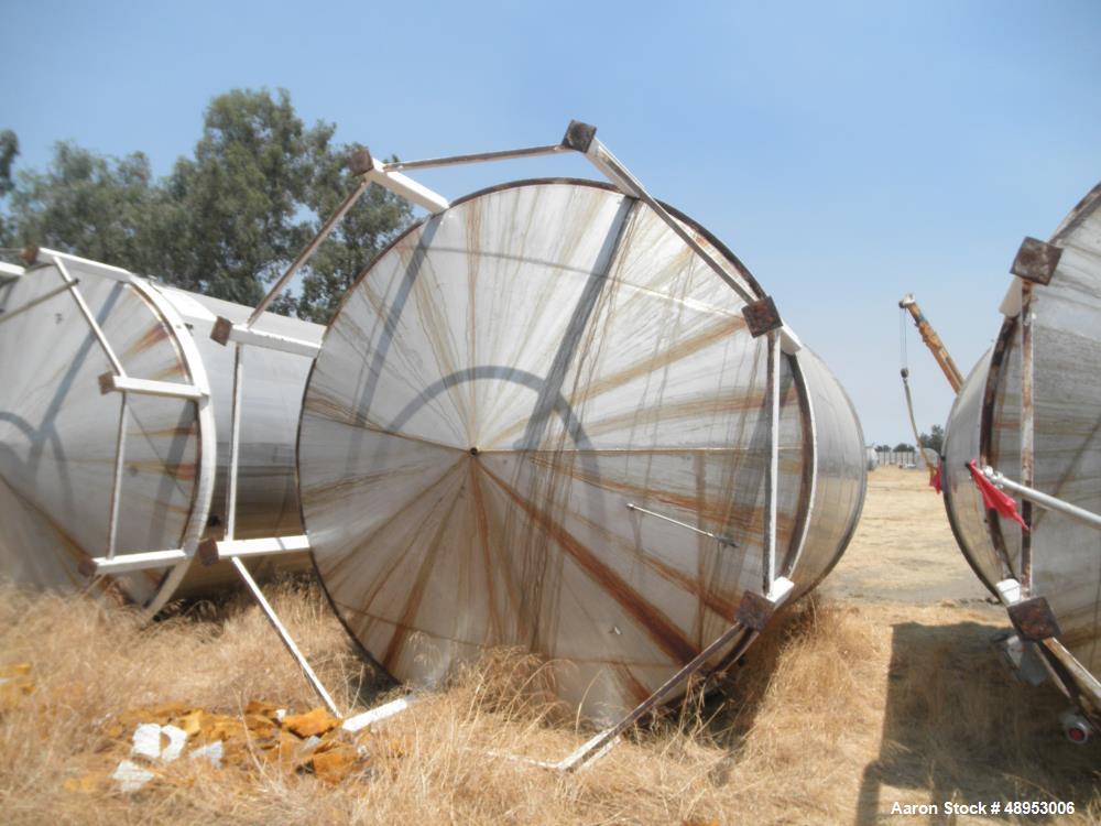 Used Tank, Approximate 12,000 Gallon, Stainless Steel tank, Vertical. Approximately 11' diameter x 16' straight side, cone top with 2” diameter center top opening, 20” diameter top manway and 4” diam...