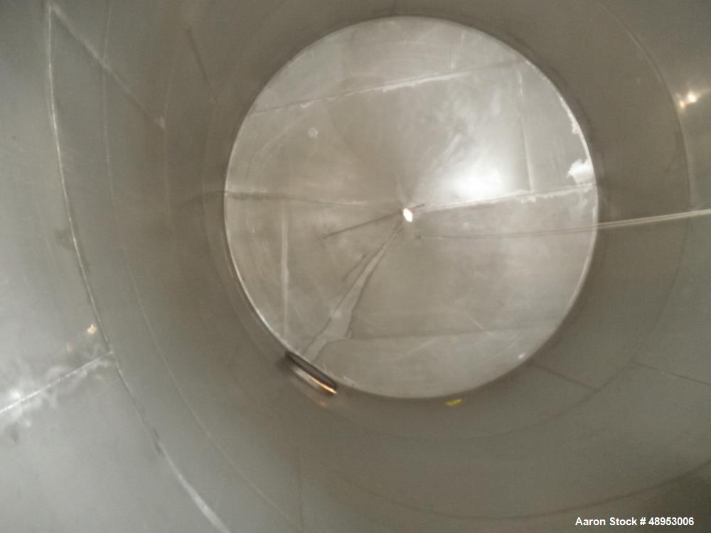 Used Tank, Approximate 12,000 Gallon, Stainless Steel tank, Vertical. Approximately 11' diameter x 16' straight side, cone top with 2” diameter center top opening, 20” diameter top manway and 4” diam...