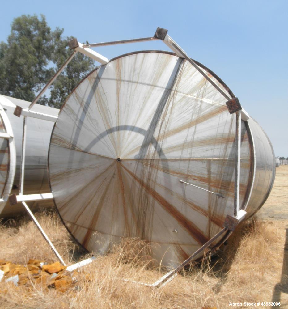 Used Tank, Approximate 12,000 Gallon, Stainless Steel tank, Vertical. Approximately 11' diameter x 16' straight side, cone top with 2” diameter center top opening, 20” diameter top manway and 4” diam...