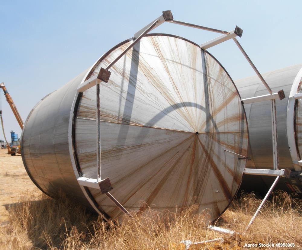 Used Tank, Approximate 12,000 Gallon, Stainless Steel tank, Vertical. Approximately 11' diameter x 16' straight side, cone top with 2” diameter center top opening, 20” diameter top manway and 4” diam...
