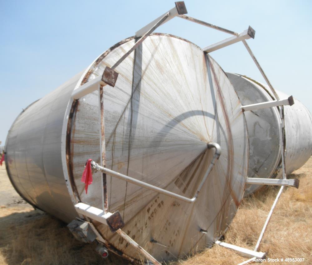 Used Tank, Approximate 12,000 Gallon, Stainless Steel tank, Vertical. Approximately 11' diameter x 16' straight side, cone top with 2” diameter center top opening, 20” diameter top manway and 4” diam...