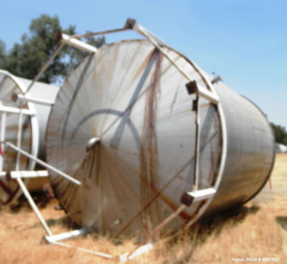 Used Tank, Approximate 12,000 Gallon, Stainless Steel tank, Vertical. Approximately 11' diameter x 16' straight side, cone top with 2” diameter center top opening, 20” diameter top manway and 4” diam...