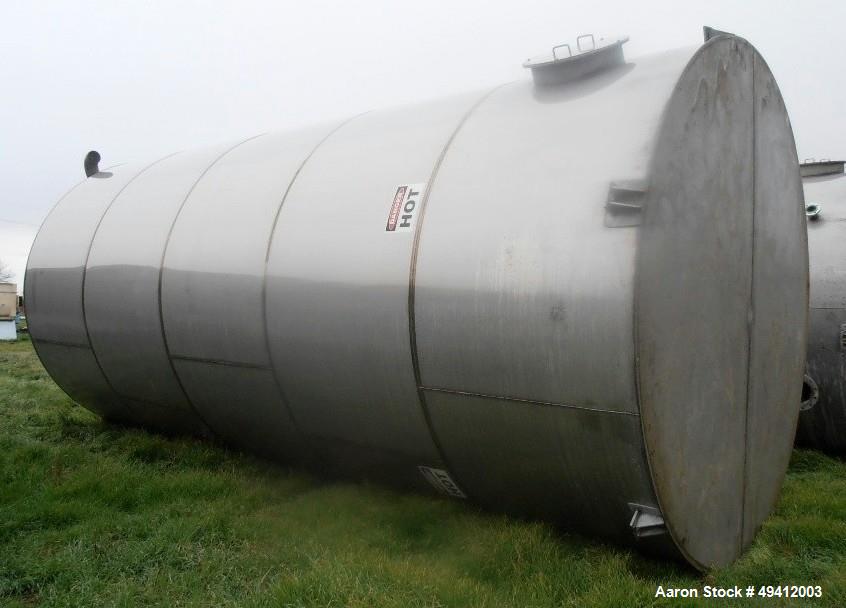 Used Tank, 20,000 Gallon, Stainless Steel, Vertical. Approximately 11-1/2' diameter x  25' high, cone top and flat bottom. Top head openings: 6" vent, top side openings: 4", side bottom opening: 24" ...