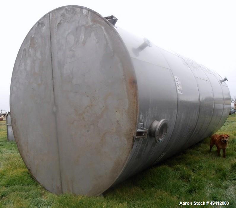 Used Tank, 20,000 Gallon, Stainless Steel, Vertical. Approximately 11-1/2' diameter x  25' high, cone top and flat bottom. Top head openings: 6" vent, top side openings: 4", side bottom opening: 24" ...