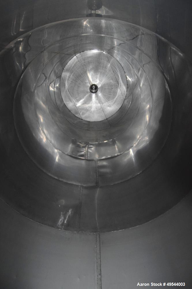 Used Tank, Approximate 19,500 Gallon, 14 Gauge Stainless steel, Vertical. Approximate 130” diameter x 336” straight side, coned top, 7” sloped bottom. Openings top 16” man way with cover and approxim...