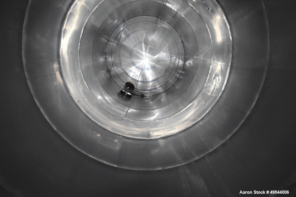 Used Tank, Approximate 19,500 Gallon, 14 Gauge Stainless steel, Vertical. Approximate 130” diameter x 336” straight side, coned top, 7” sloped bottom. Openings top 16” man way with cover and approxim...