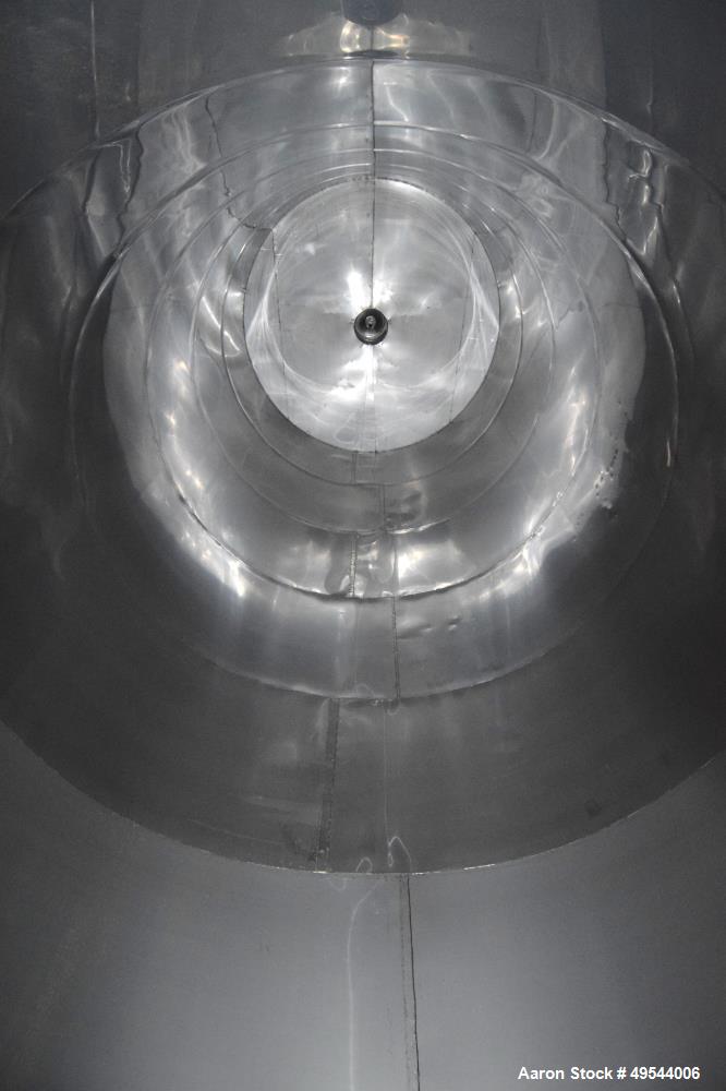 Used Tank, Approximate 19,500 Gallon, 14 Gauge Stainless steel, Vertical. Approximate 130” diameter x 336” straight side, coned top, 7” sloped bottom. Openings top 16” man way with cover and approxim...