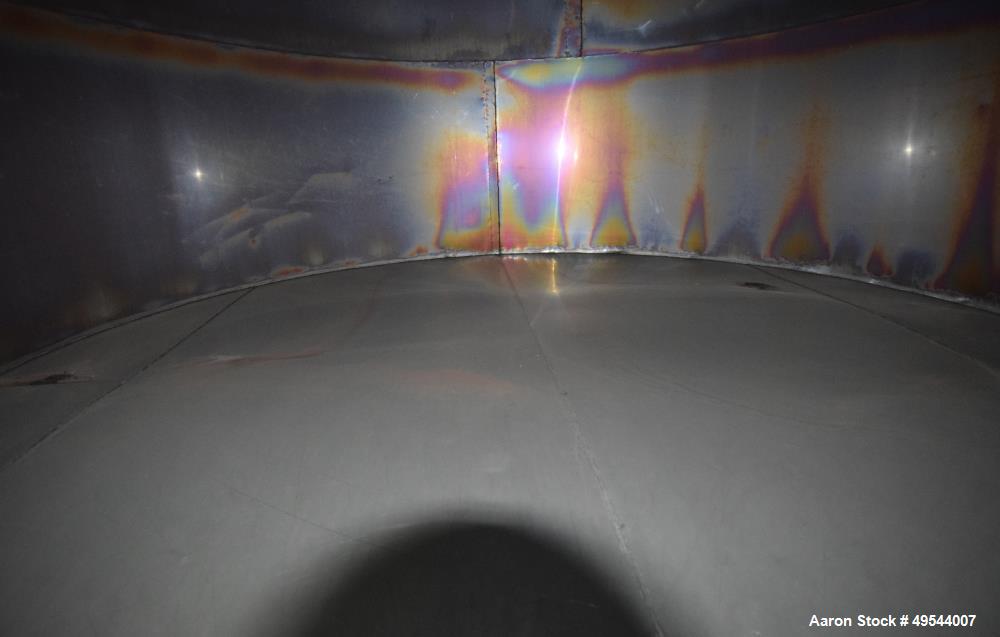 Used Tank, Approximate 19,500 Gallon, 14 Gauge Stainless steel, Vertical. Approximate 130” diameter x 336” straight side, coned top, 7” sloped bottom. Openings top 16” man way with cover and approxim...