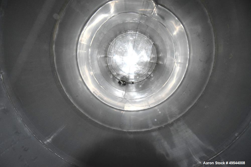 Used Tank, Approximate 19,500 Gallon, 14 Gauge Stainless steel, Vertical. Approximate 130” diameter x 336” straight side, coned top, 7” sloped bottom. Openings top 16” man way with cover and approxim...
