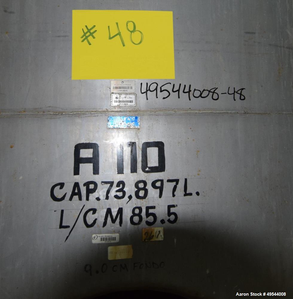 Used Tank, Approximate 19,500 Gallon, 14 Gauge Stainless steel, Vertical. Approximate 130” diameter x 336” straight side, coned top, 7” sloped bottom. Openings top 16” man way with cover and approxim...