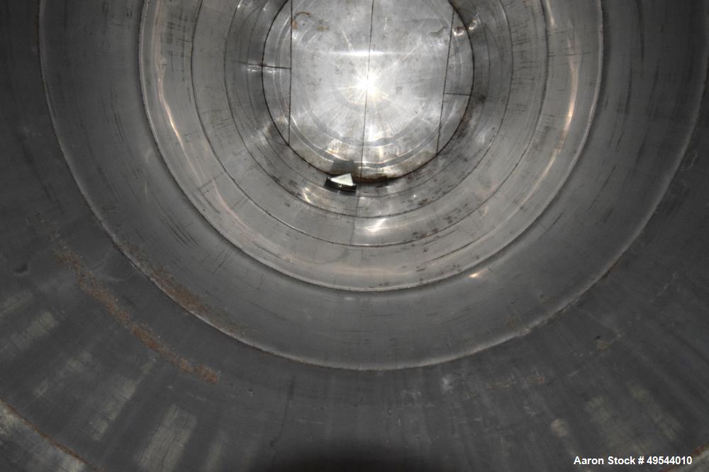 Used Tank, Approximate 19,500 Gallon, 14 Gauge Stainless steel, Vertical. Approximate 130” diameter x 336” straight side, coned top, 7” sloped bottom. Openings top 16” man way no cover and approximat...