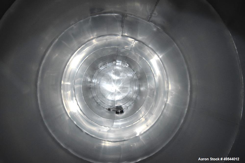 Used Tank, Approximate 19,500 Gallon, 14 Gauge Stainless steel, Vertical. Approximate 130” diameter x 336” straight side, coned top, 7” sloped bottom. Openings top 16” man way with cover and approxim...
