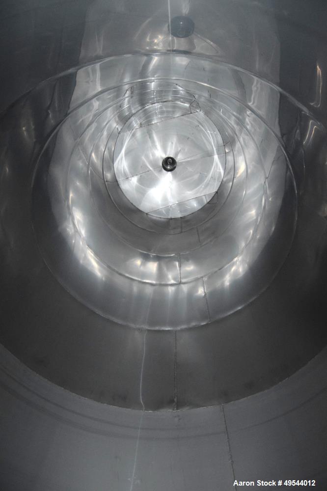 Used Tank, Approximate 19,500 Gallon, 14 Gauge Stainless steel, Vertical. Approximate 130” diameter x 336” straight side, coned top, 7” sloped bottom. Openings top 16” man way with cover and approxim...