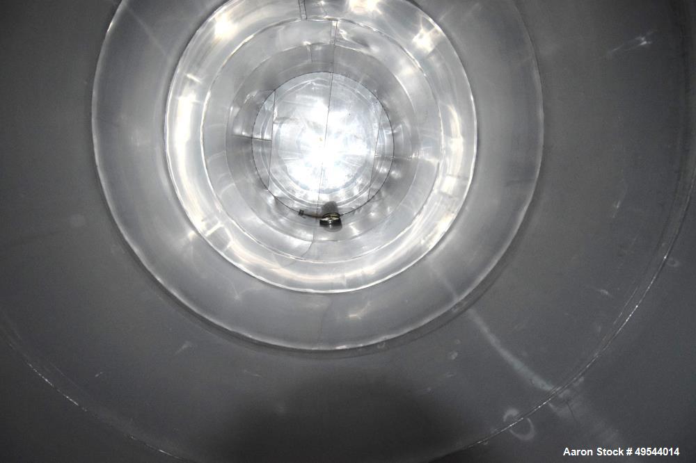 Used Tank, Approximate 19,500 Gallon, 14 Gauge Stainless steel, Vertical. Approximate 130” diameter x 336” straight side, coned top, 7” sloped bottom. Openings top 16” man way with cover and approxim...