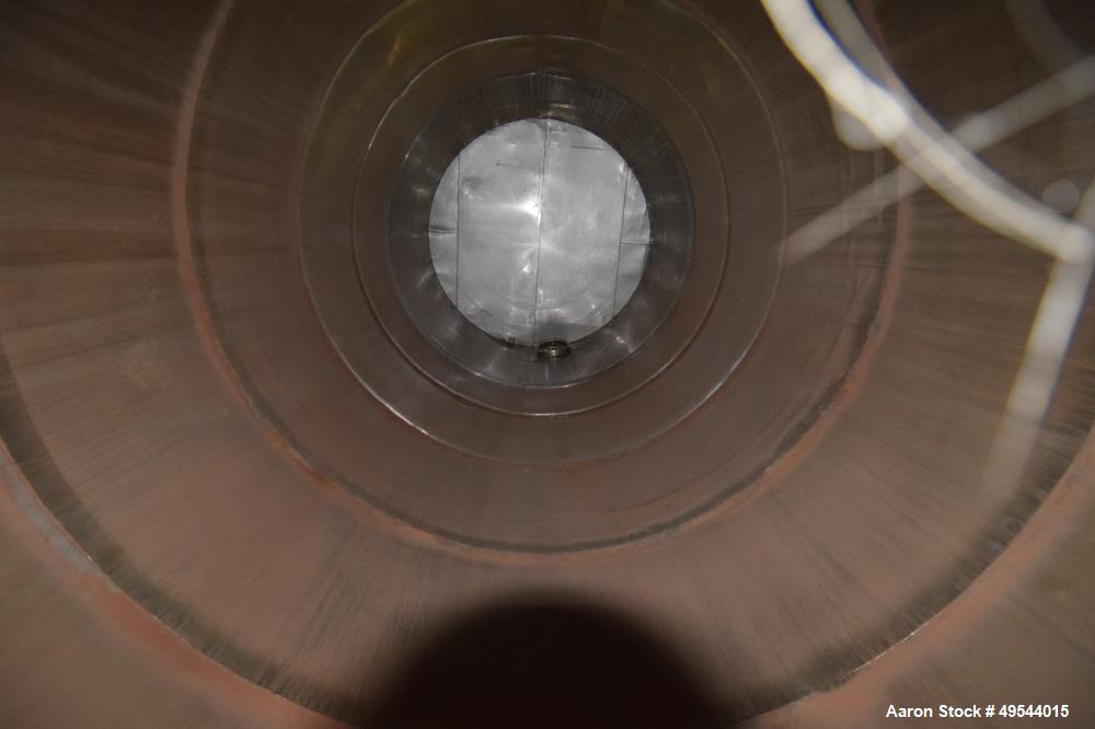 Used Tank, Approximate 19,500 Gallon, 14 Gauge Stainless steel, Vertical. Approximate 130” diameter x 336” straight side, coned top, 7” sloped bottom. Openings top 16” man way with cover and approxim...