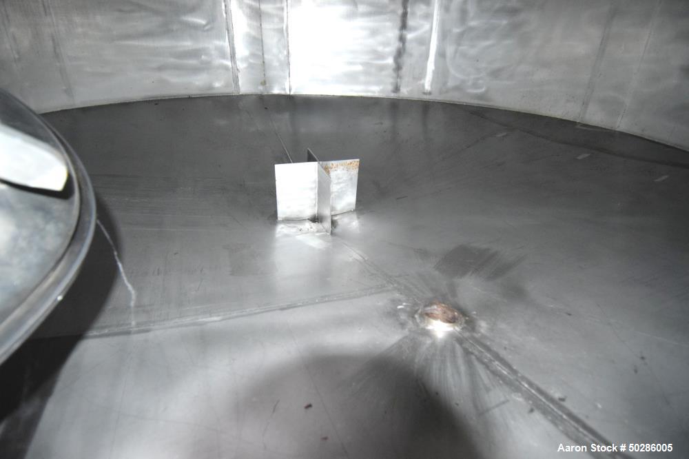 Used Tank, 8,000 Gallon, Stainless Steel, Vertical. Approximate 112" diameter x 180" straight side, coned top & bottom. (1) Spray nozzle. Openings top (3) 2", 18" man way with cover. Approximate 16" ...