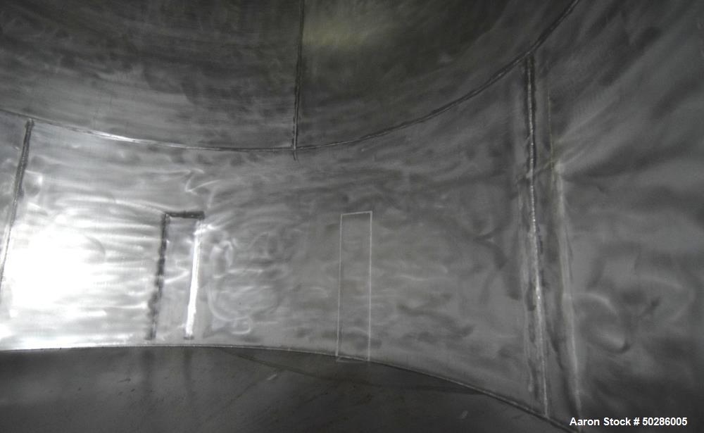 Used Tank, 8,000 Gallon, Stainless Steel, Vertical. Approximate 112" diameter x 180" straight side, coned top & bottom. (1) Spray nozzle. Openings top (3) 2", 18" man way with cover. Approximate 16" ...