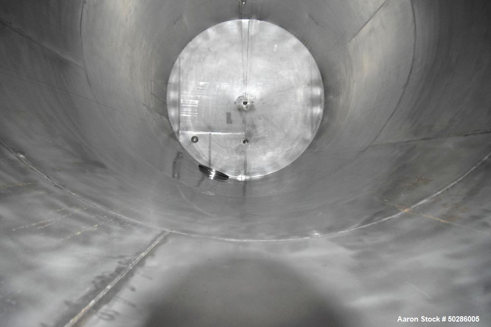 Used Tank, 8,000 Gallon, Stainless Steel, Vertical. Approximate 112" diameter x 180" straight side, coned top & bottom. (1) Spray nozzle. Openings top (3) 2", 18" man way with cover. Approximate 16" ...