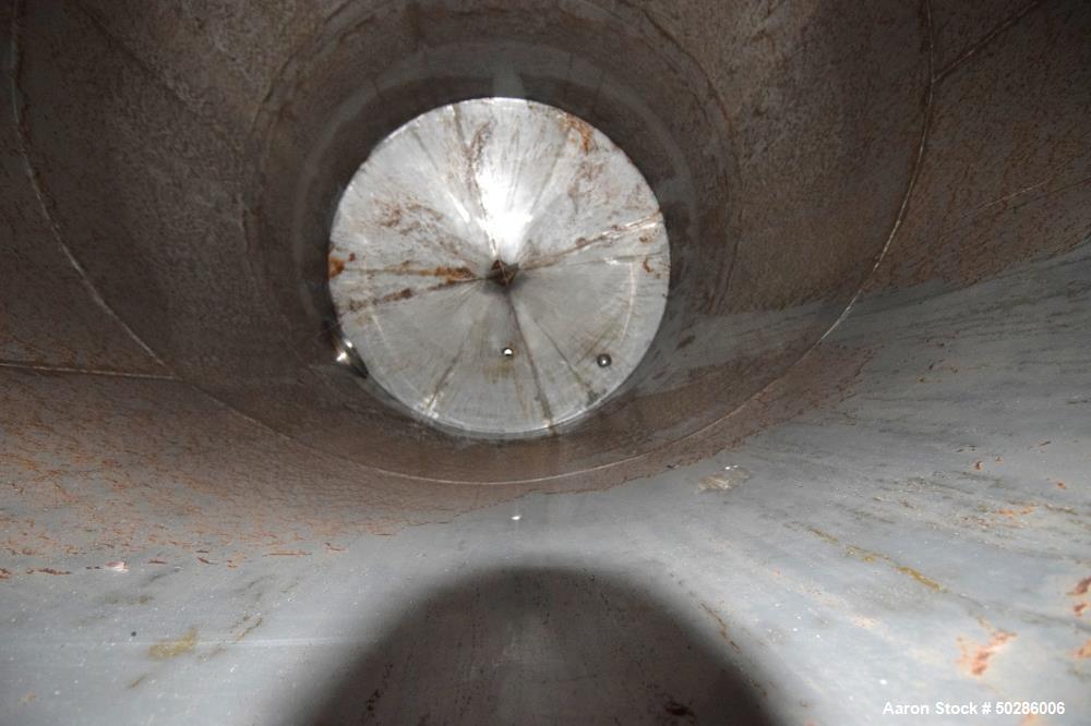 Used Tank, 8,000 Gallon, Stainless Steel, Vertical. Approximate 112" diameter x 180" straight side, flat top, coned bottom. (1) Spray nozzle. Openings top (3) 2", 18" man way with cover. Approximate ...