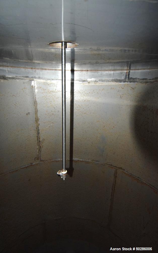 Used Tank, 8,000 Gallon, Stainless Steel, Vertical. Approximate 112" diameter x 180" straight side, flat top, coned bottom. (1) Spray nozzle. Openings top (3) 2", 18" man way with cover. Approximate ...