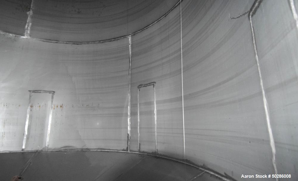 Used Tank, 8,000 Gallon, Stainless Steel, Vertical. Approximate 112" diameter x 180" straight side, flat top, coned bottom. (1) Spray nozzle. Openings top (3) 2", 4", 24" man way with cover. Approxim...