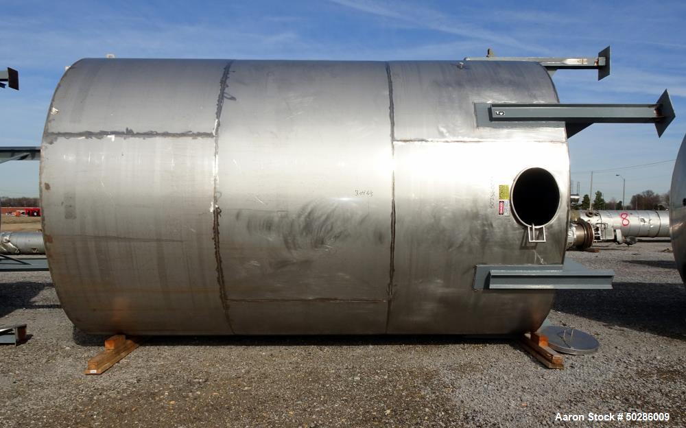 Used Tank, 8,000 Gallon, 304 Stainless Steel, Vertical. Approximate 112" diameter x 180" straight side, flat top, coned bottom. (1) Spray nozzle. Openings top (3) 2", 4", 24" man way with cover. Appr...